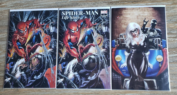 Spider-man life story and Symbiote Spider-man #1 set.